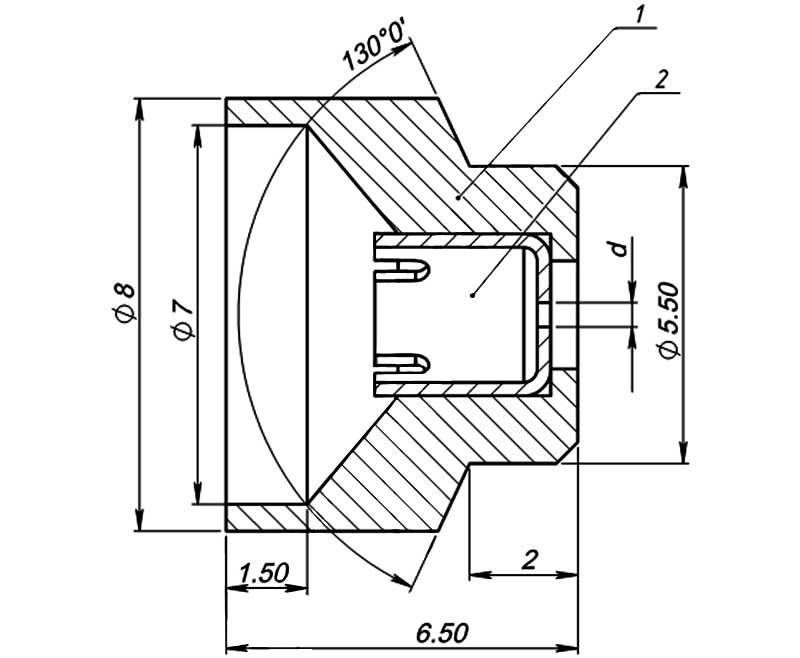 Конструктивная схема инжектора пилотной горелки серии 1443 (диаметр 0,65мм)