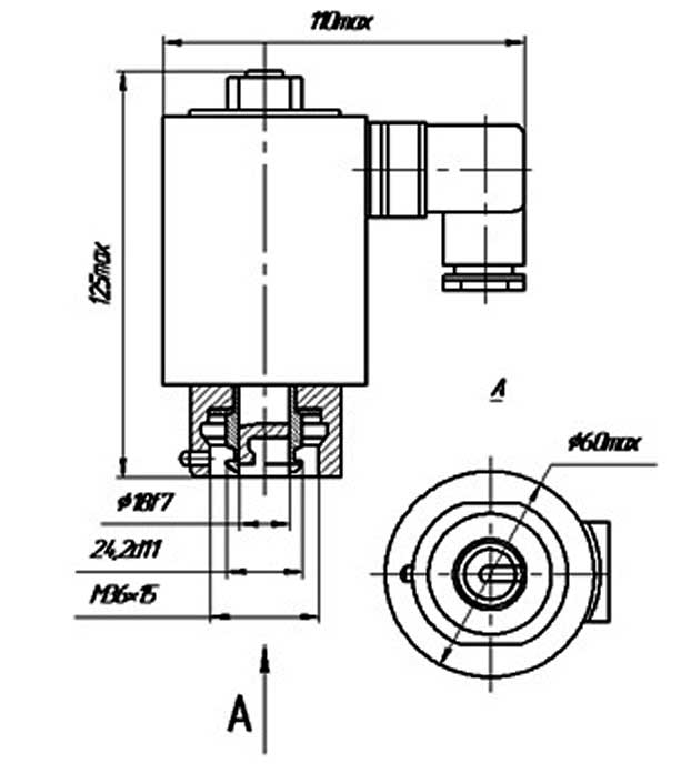 Схема - габаритные, присоединительные и установочные размеры электромагнита ЭМВ 11-32