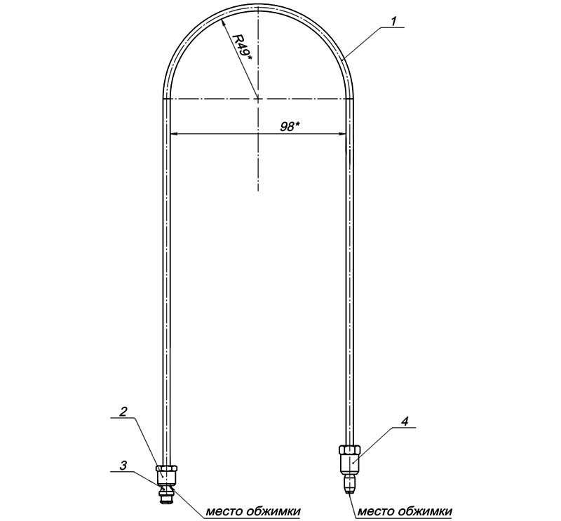 Конструктивная схема трубки запальника серия SIT 140, 150 (диаметр 4мм, L=600мм)